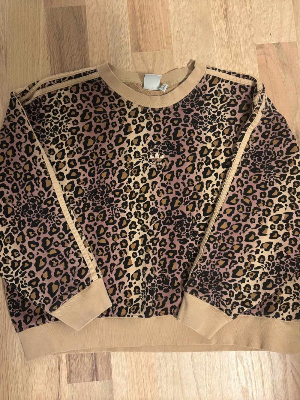 adidas Leopard Print Crewneck Sweater in Tan and Black